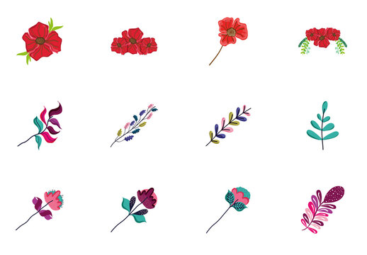 Decorative Flower Leaf Vector Set