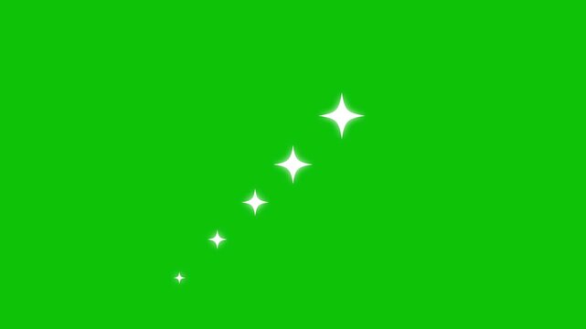 Twinkling star shape small to big 4k video, mall bright stars are crossing a big glowing star shape on a green  background