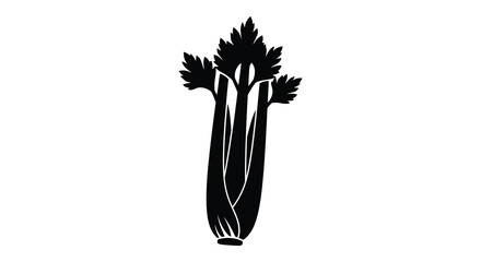 A striking black and white silhouette depicts a single stalk of celery with detailed leaves and ribs © AL-AMIN