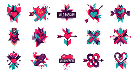Collection of colorful romantic and lovethemed icons and symbols