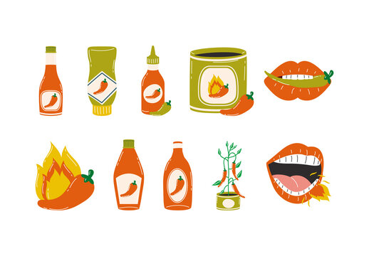 Hot Chilli Sauces Illustration Design Set
