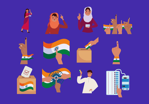 India General Election Illustration Desing Set