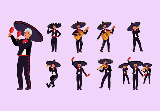 Mariachis Illustration Design Set