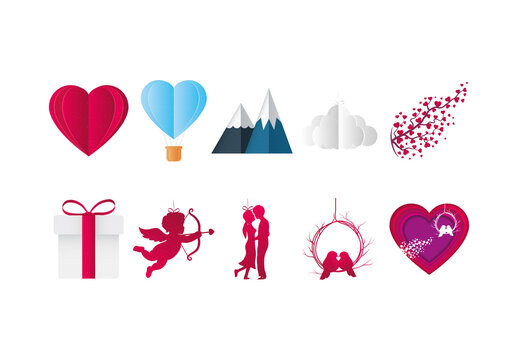 Valentines Day Paper Illustration Design Set