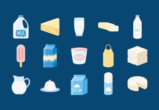 Milk Products Illustration Set