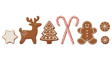 Naklejka premium Christmas cookies gingerbread candy canes isolated on a transparent background