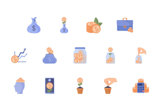 Saving and Investing Money Illustration Design Set