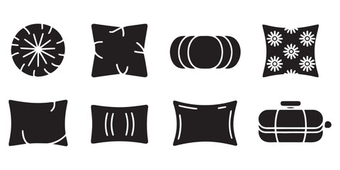 Fototapeta premium Group of various decorative pillows and cushions, home decor items, comfort and support for sofas and beds, different shapes and patterns for interior design, soft furnishings for relaxation