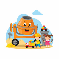 Obraz premium Construction Site with Happy Cement Mixer