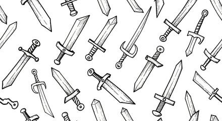 Naklejka premium Artistic Illustration of Various Swords Design, Graphic Creation, Sketch Style, Black and White