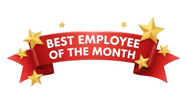 Best employee of the month red ribbon with stars isolated on transparent background