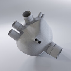 Soft Artificial Heart Polygonal Mesh 3D Rendering on Gray Background © Roman