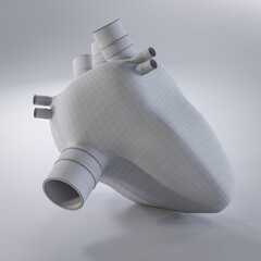 Soft Artificial Heart Polygonal Mesh 3D Rendering on Gray Background © Roman