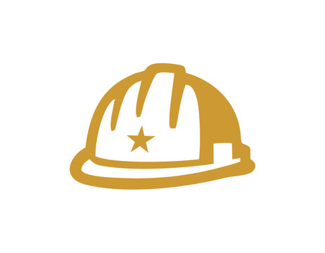 A golden hard hat with a prominent star emblem, symbolizing safety and the construction industry.