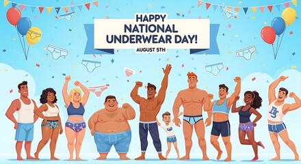 Happy National Underwear Day Celebration with Diverse People.