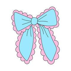Blue Bow with Pink Scalloped Lace Edge Vector