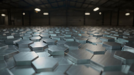 Obraz premium Anodized aluminum hexagonal modules with gradient color-shifting light from violet to turquoise across the technical aerospace-grade material composition