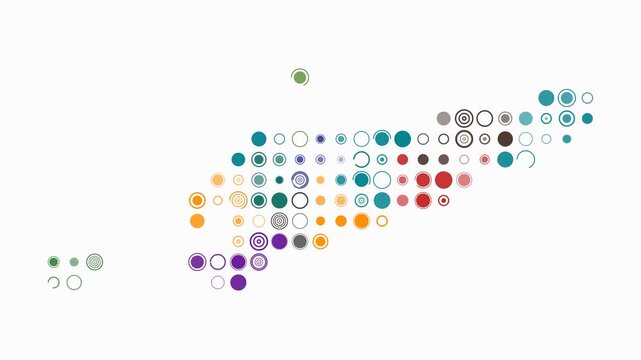 Timor-Leste animated country shape. Pulsating colored dots on the map of the country. Large size circle blocks. Digital style Timor-Leste map on white background. Simple animation video.