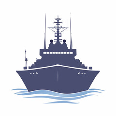 Obraz premium Navy Ship Sailing on Calm Waters, Vector Illustration of Maritime Vessel at Sea, Front View