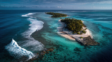 Obraz premium pacific atoll blue-green waters with waves crashing