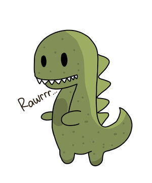 Rawarrr - Funny tirex cartoon illustration, cute green dinosaur.