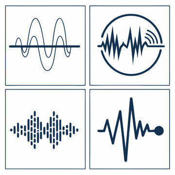 A collection of various waveform patterns and sound visualizations. Vector