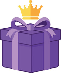 Purple Gift Crown Surprise Illustration isolated on transparent background