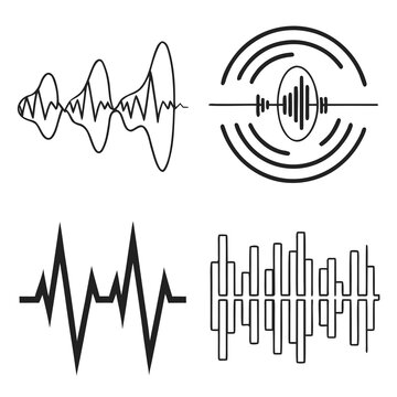 Illustrations of sound waves and their visual representations Vector