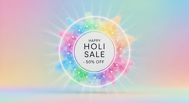 Holi sale colorful festival promotion design with soft pastel background joyful indian celebration marketing banner for seasonal shopping offers and festive branding use