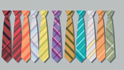 Row of colorful striped neckties on gray background, elegant silk tie collection for business and formal wear, fashion accessories set