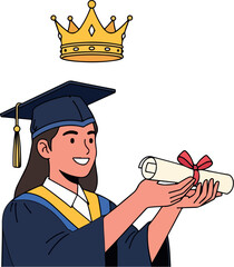 Graduation Crown Achievement Illustration isolated on transparent background