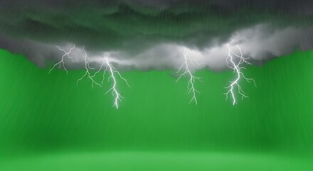 Dramatic Lightning Strikes Against a Green Screen Backdrop.