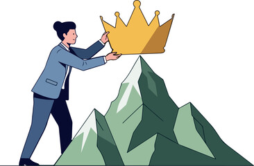 Crown on Mountain Peak Illustration isolated on transparent background