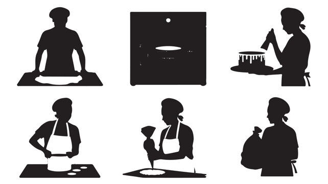 Vector Illustration Of Silhouette People Baking And Cooking For Food And Recipe Concepts