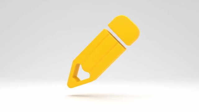 A bright yellow pencil with a pink eraser rotates gracefully in a clean studio environment. Ideal for education and creativity concepts.