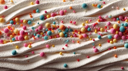 Colorful Sprinkles on Whipped Cream Surface for Dessert Decoration
