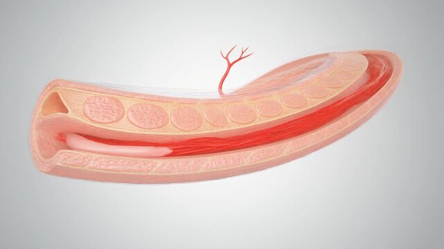 Detailed anatomical cross-section of a biological organ or vessel showing internal structures.