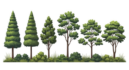 Obraz premium A collection of various green trees and bushes in a row, showcasing different shapes and sizes of foliage.