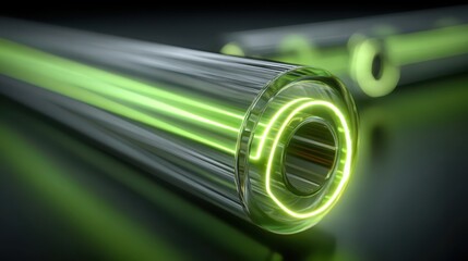 Neon Light Tubes with Glowing Green Interior in Dark Background