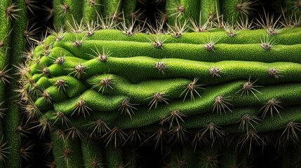 Lush Green Cactus with Detailed Spines and Unique Texture Close-Up