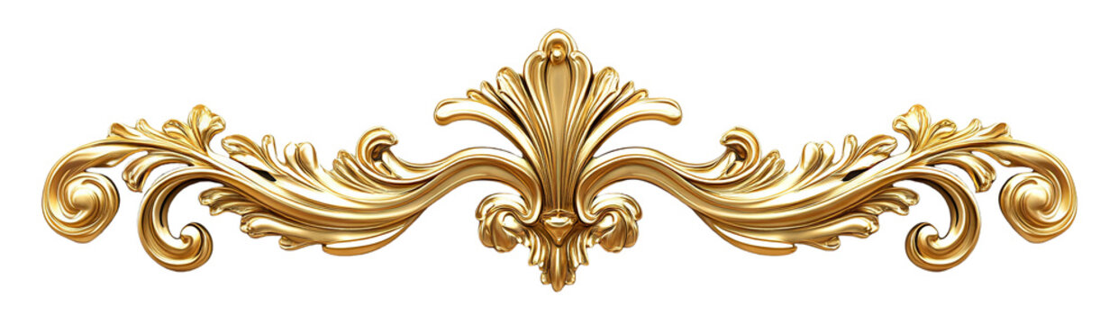 Luxurious golden ornamental bar with intricate floral swirls, isolated on transparent cutout background