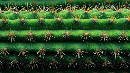 Close-up of Green Cactus Skin with Spines and Textures
