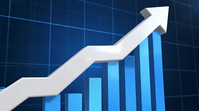 Rising bar chart with arrow visualizing growth and success concept