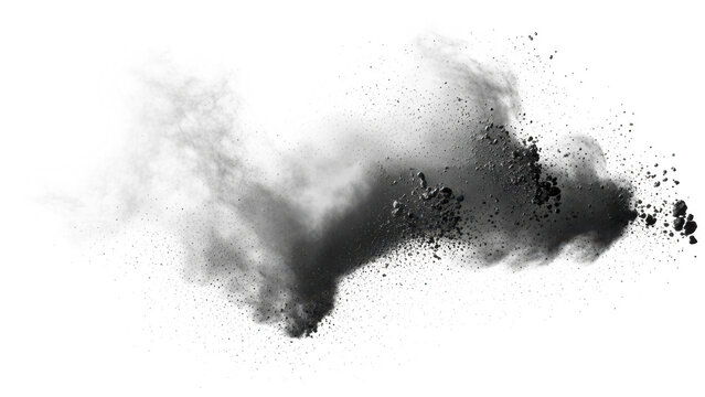 Black powder explosion on transparent background