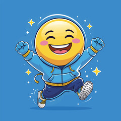 Cartoon Cheerful Emoji Character Mascot Wearing Hoodie and Running Illustration