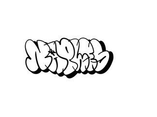 Fototapeta premium textured graffiti throw up bubble style letter NAPLES city name isolated design in black and white