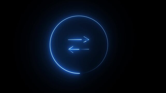 Minimalist red double arrows pointing in opposite directions incircle on dark background.