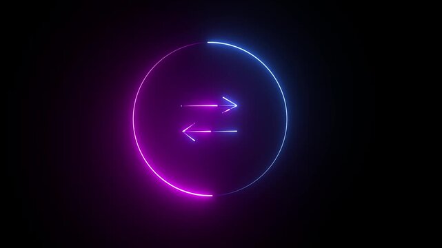 Minimalist red double arrows pointing in opposite directions incircle on dark background.