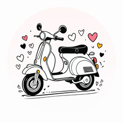 Minimalist Lineart Scooter Surrounded by Hearts Decorative Illustration