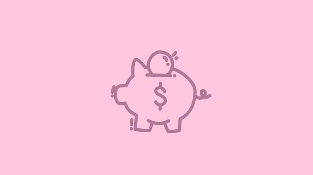 Minimal minimalist line-and-fill vector of an old-fashioned piggy bank with coin slot, slightly angled view, pastel pink background, lots of copy space, modern simple style, no text